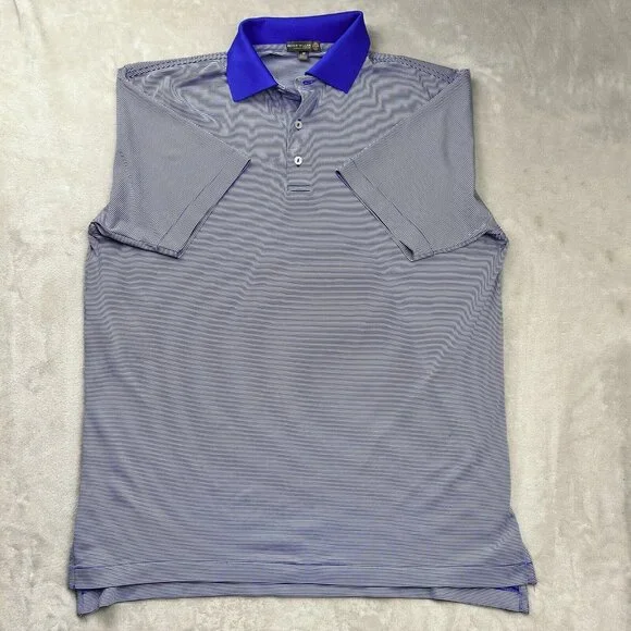 Peter Millar Summer Comfort Mens Medium Striped Polo Blue White Breathable - Picture 2 of 11